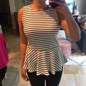 Black and white striped peplum top